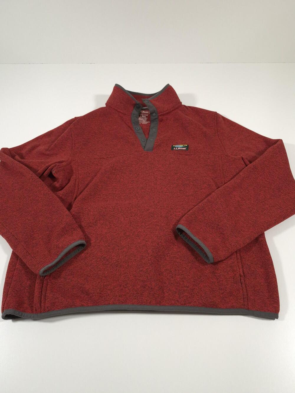 L.L. Bean Sweater Mens L Red Polyester Snap Mock Neck Fleece Pullover Outdoor
